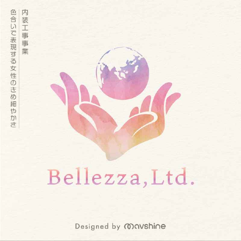 ▶︎CONCEPT ＆ BRANDING
「細やかな手仕事と確かな腕による内装・補修工事で美しく仕上げるー」という想いをコンセプトに、花に見立てた包み込む手のシルエットの上に建築物の美しさを表現した「水晶」を組み合わせたデザインになります。

花びらを模した手に包まれた「水晶」のシルエットは、お客様の大切な建築物を手をかけて作り込む様子をイメージし、女性社長がまとめ上げる繊細な美しさがその手によって花開いていく様子を表現しています。

色味は女性らしい細やかで美しい印象をつけるパープルやピンクの淡い水彩調でまとめております。