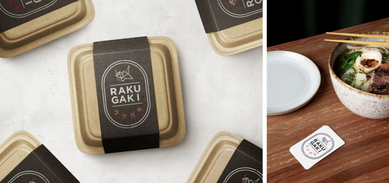 アメリカ・メリーランド州ベセスダにオープンした日本食レストランRakugakiのロゴデザイン。落書き、のワードとかけて、手書き風のモチーフを入れ込んだエンブレムロゴを作成しました。