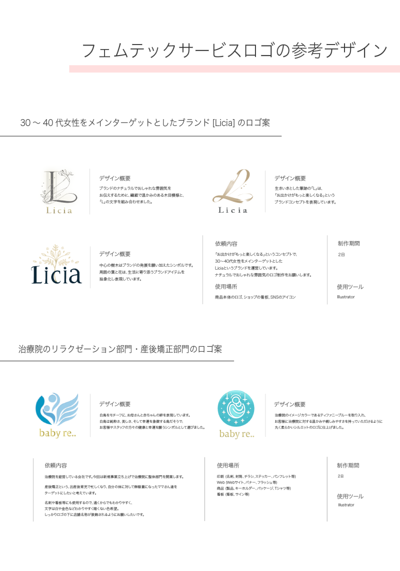 フェムテックサービス（エステサロン等）ロゴの参考デザイン