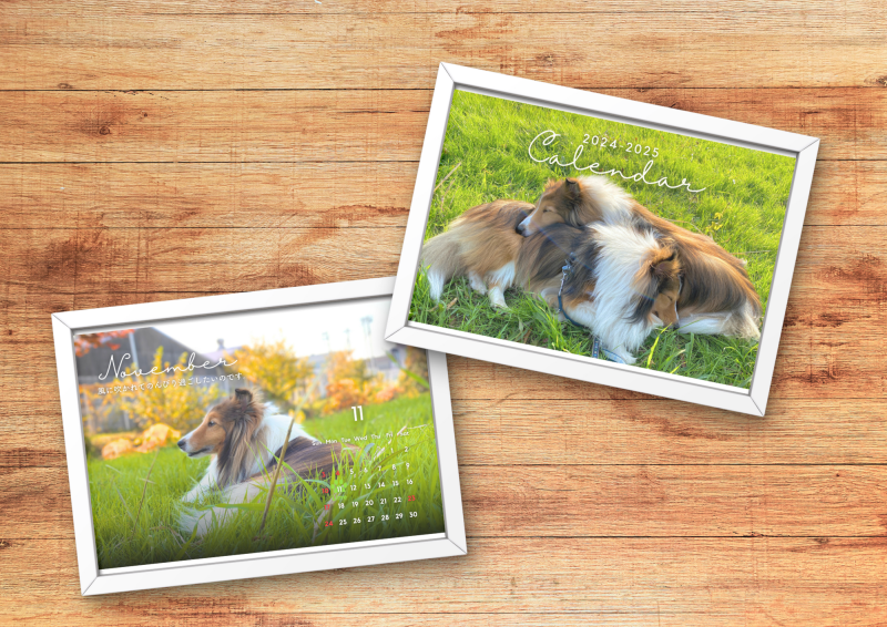 ペットの写真を使用したマンスリーカレンダーのデザイン例