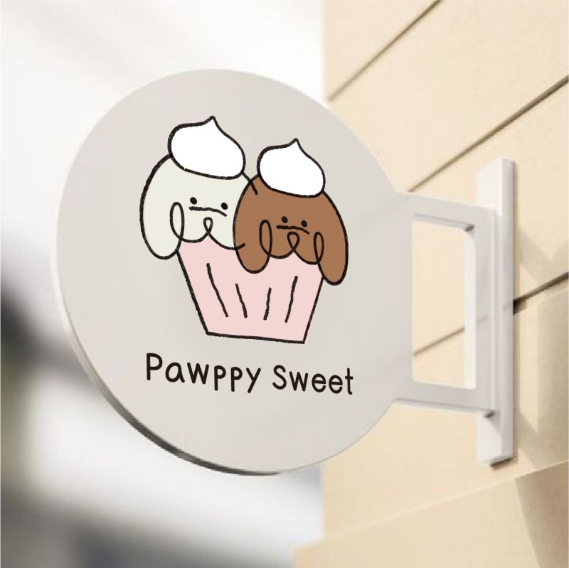 ・無添加でグルテンフリーでヒューマングレードな素材で作るペットスイーツの販売。
＜ご依頼内容＞
・トイプードル2匹が看板犬モチーフ
暖かみのある、柔らかい色調を使用して、親しみやすく安心感を与えるブランドイメージを表現。
