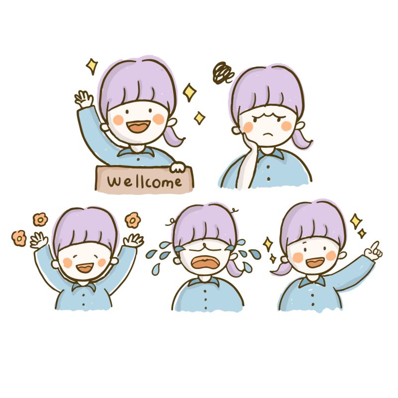 企業パンフレット・企業説明会資料で使用する
挿絵イラスト作成。
＜ご依頼内容＞
・ゆるいかわいい女の子モチーフ。
・色は指定（髪ムラサキ・洋服ブルー）
・手書きの動きのあるイラスト。